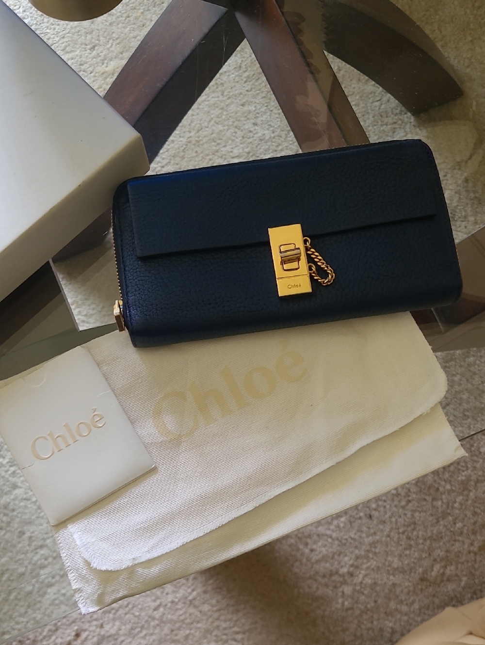 Chloé Blue Leather Zip Wallet with Gold Hardware